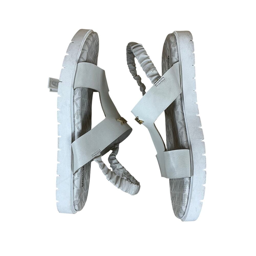 Michael Kors Makella Flat Sandals Girls 4 Vanilla MK Monogram Strappy YKS-96